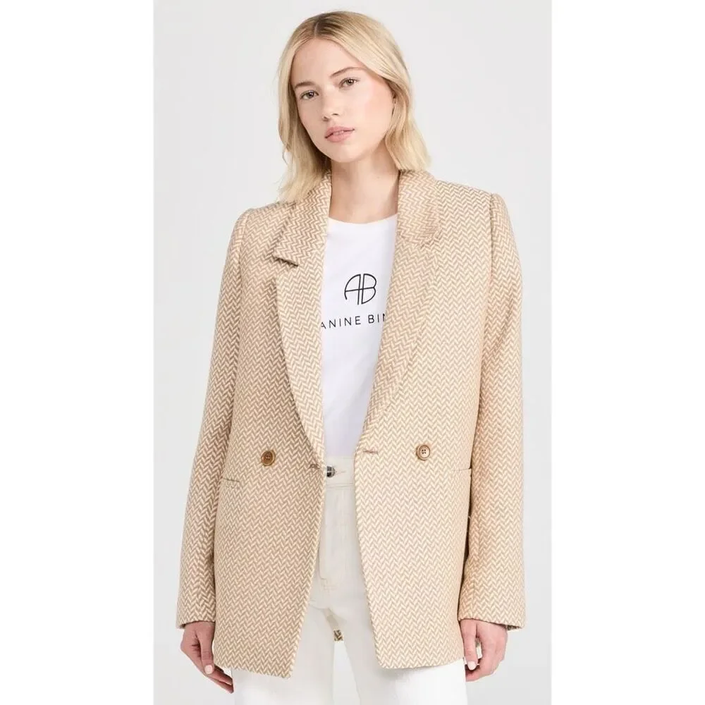ANINE BING Fishbone Herringbone Pattern Blazer Jacket